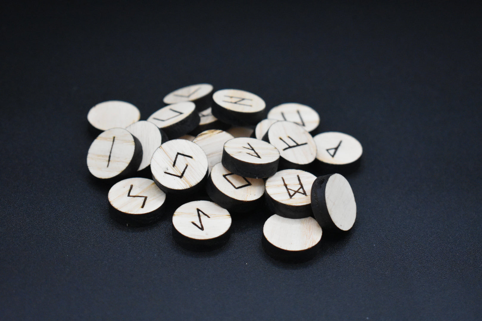 Product photo of laser cut circle ash runes