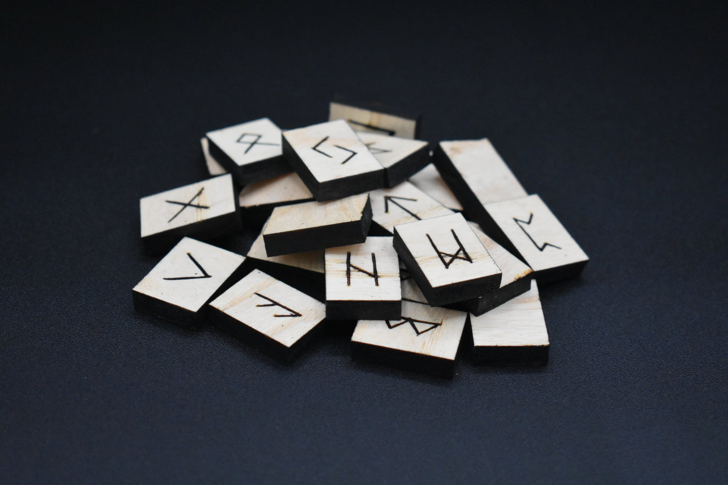 Product photo of laser cut rectangle ash runes